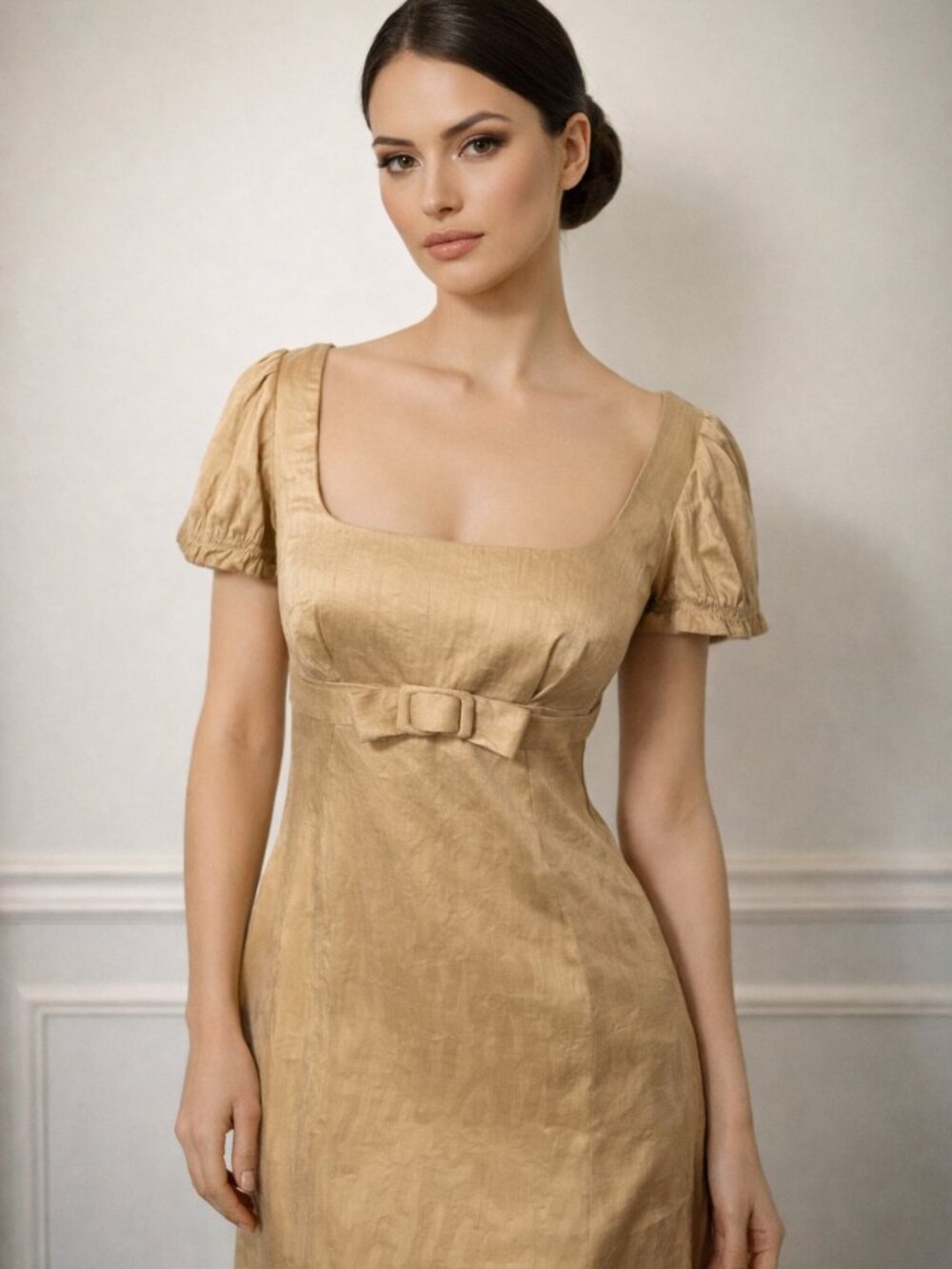 Allen Schwartz Collection Empire Waist Golden Silk Shantung Dress